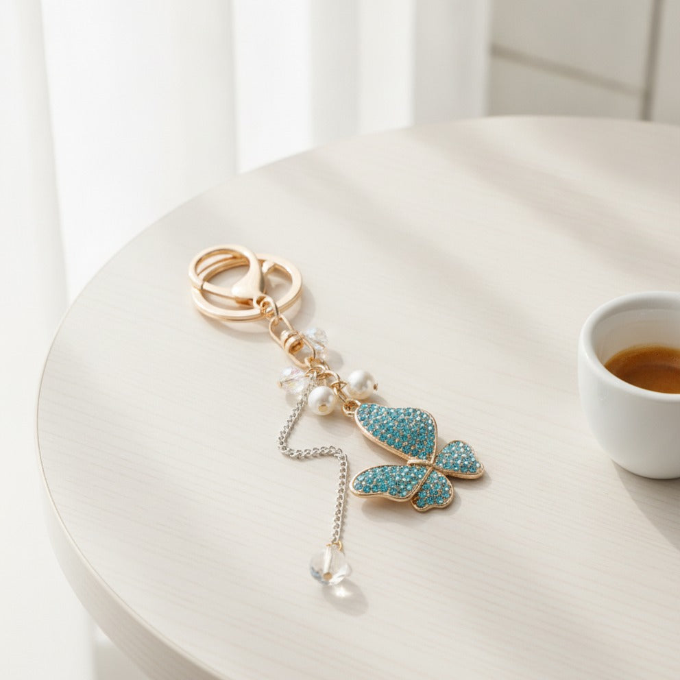 Sparkle Butterfly Charm Keychain - Blue