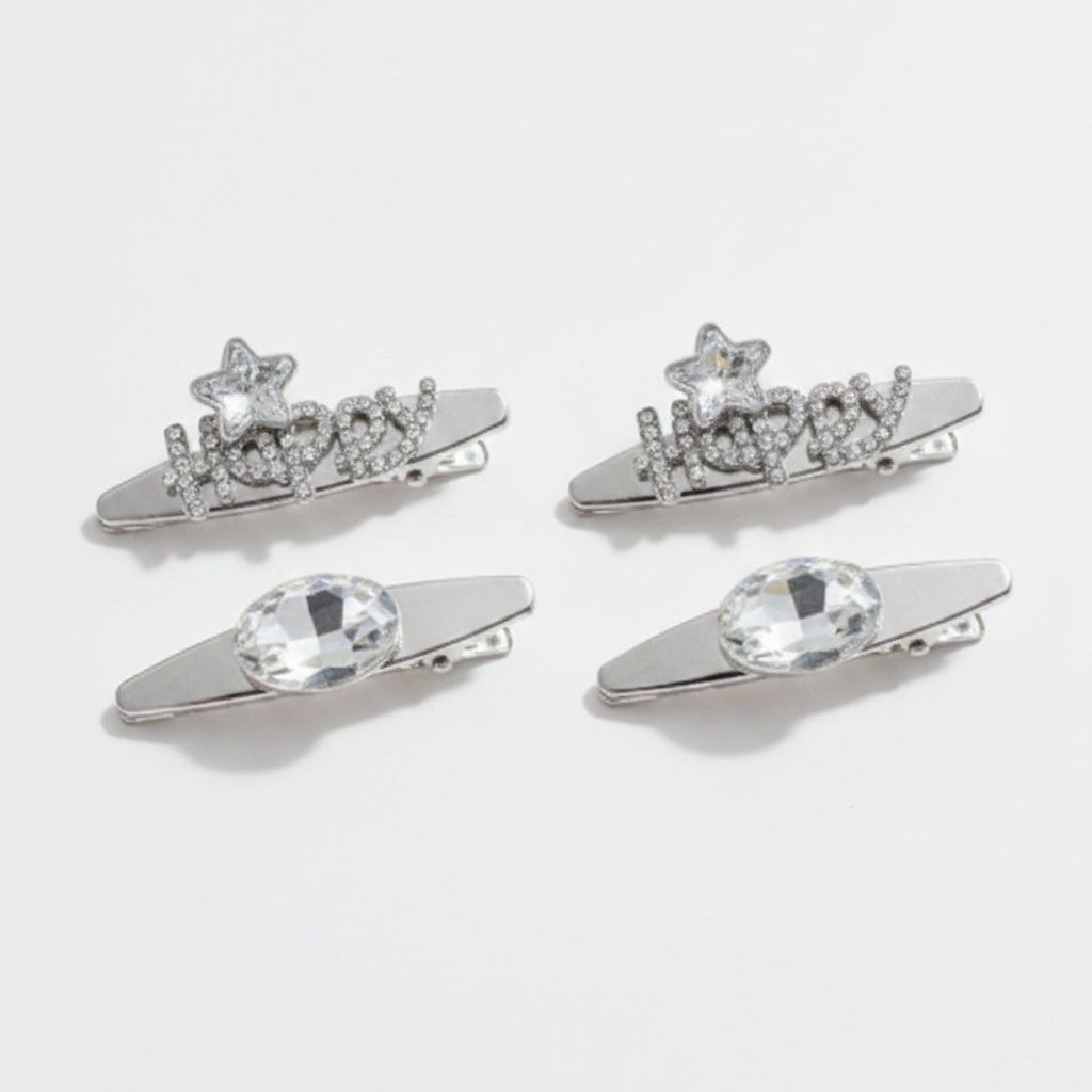 Gemstone Heart Claw Hair Clip Set - Clear Happy – hair accessories (view 1)
