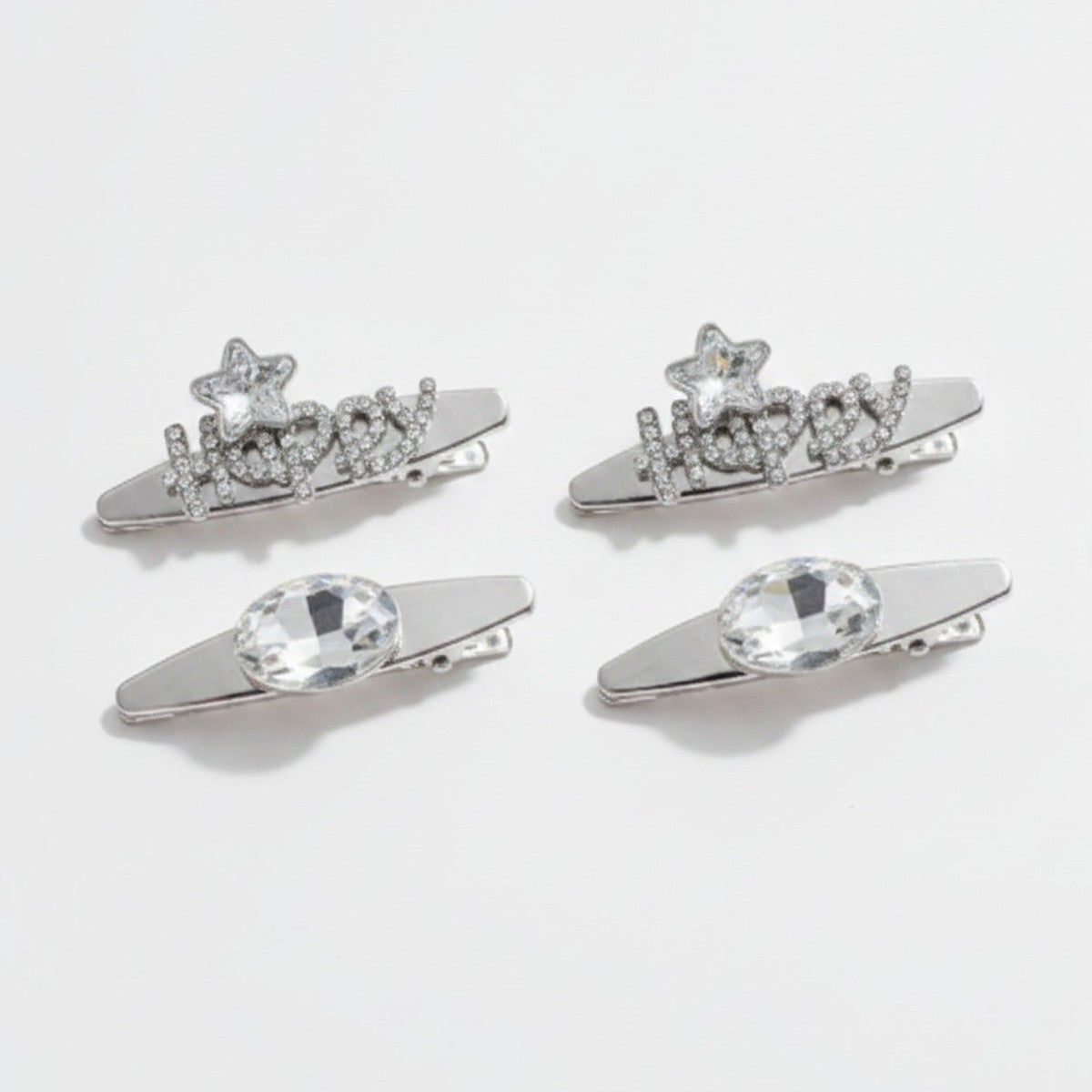 Gemstone Heart Claw Hair Clip Set - Clear Happy – hair accessories (view 1)