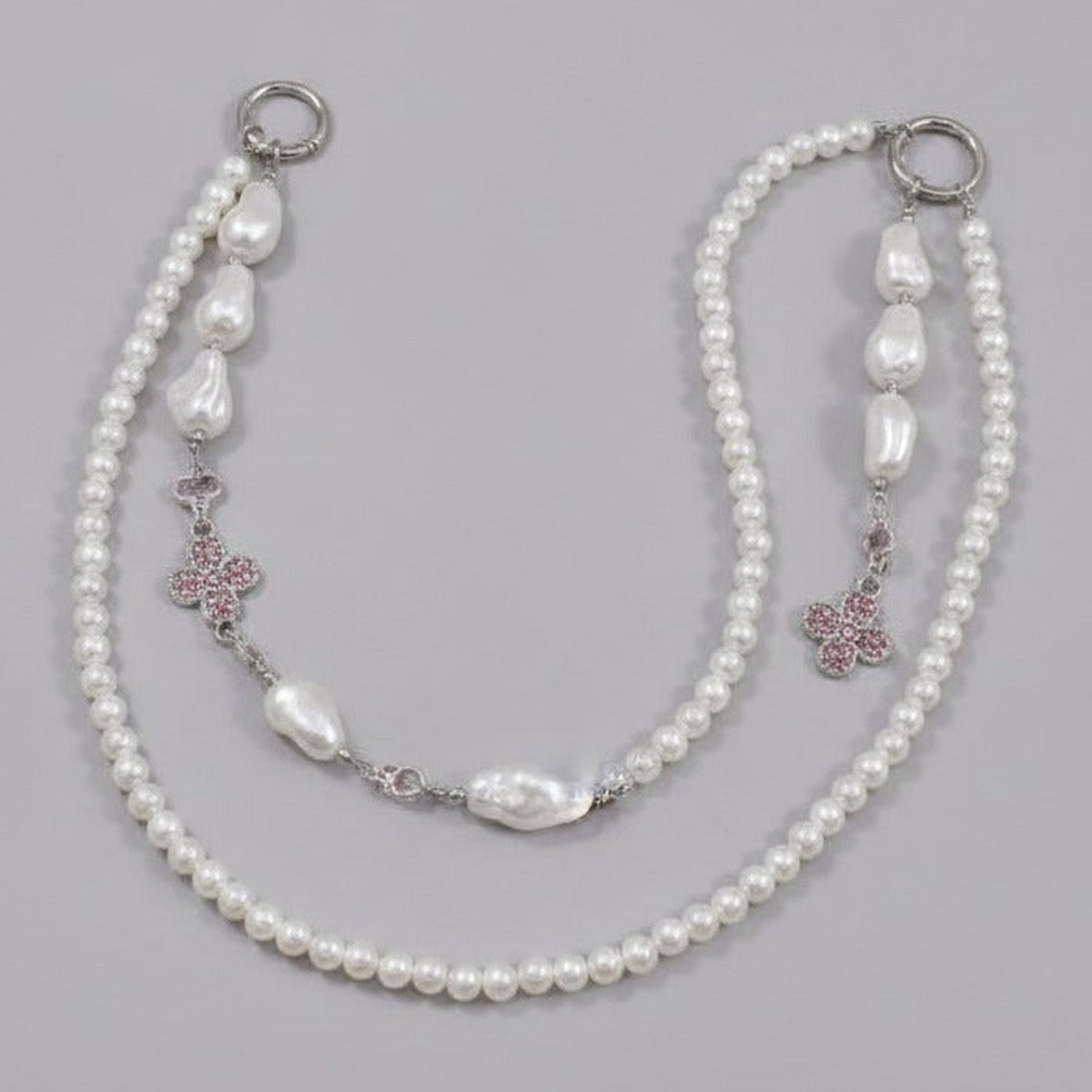 Pearl Beaded Charm Keychain - Pink Charm