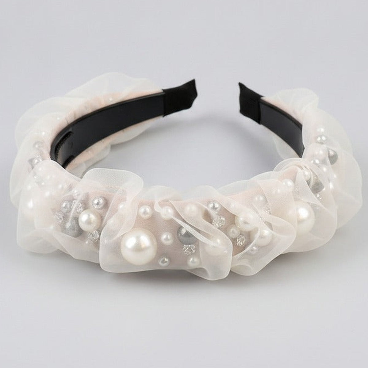 Pearl & Rhinestone Padded Headband - White Pearl