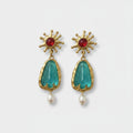 Celestial Pearl Drop Earrings Gold & Teal