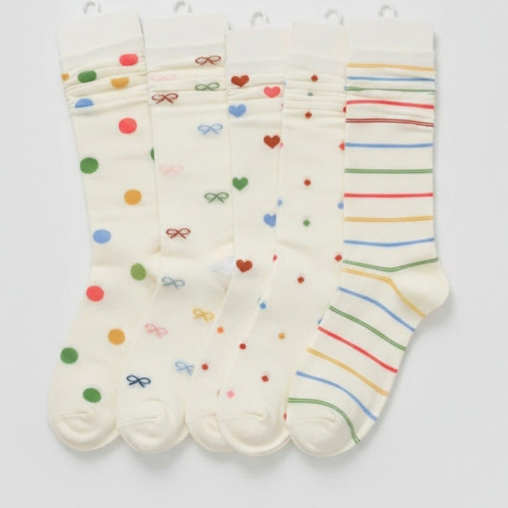 Cream Polka Dot Crew Socks – apparel accessories (view 1)