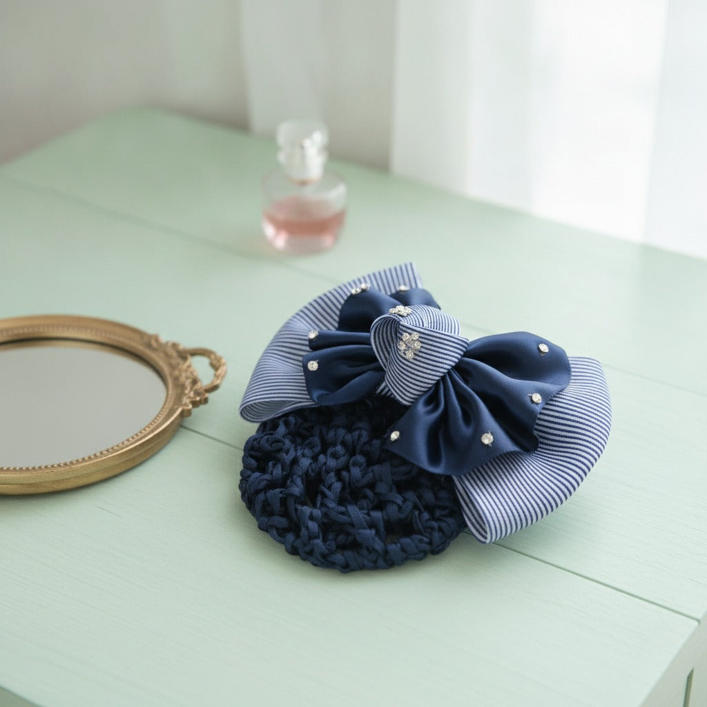 Oversized Bow Hair Claw - Navy Blue