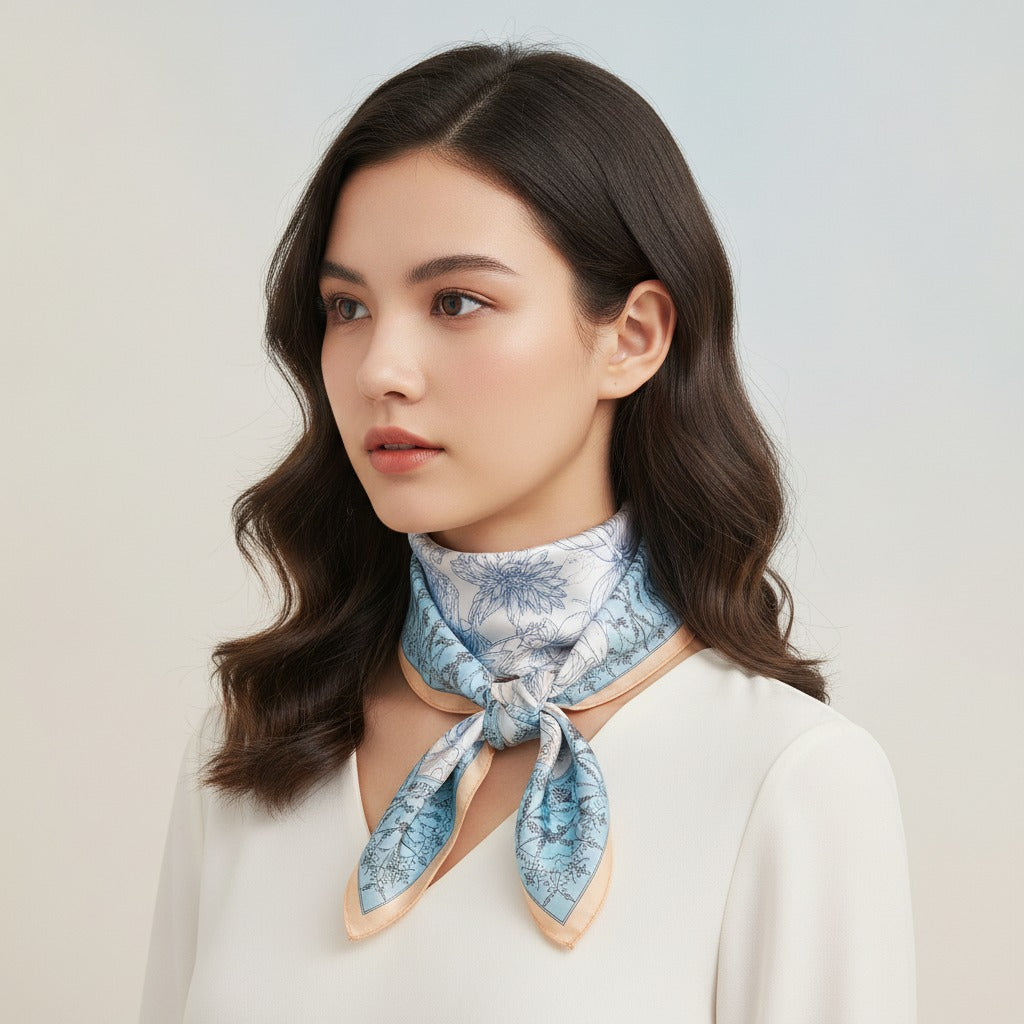 Botanical Border Silk Scarf - Mauve
