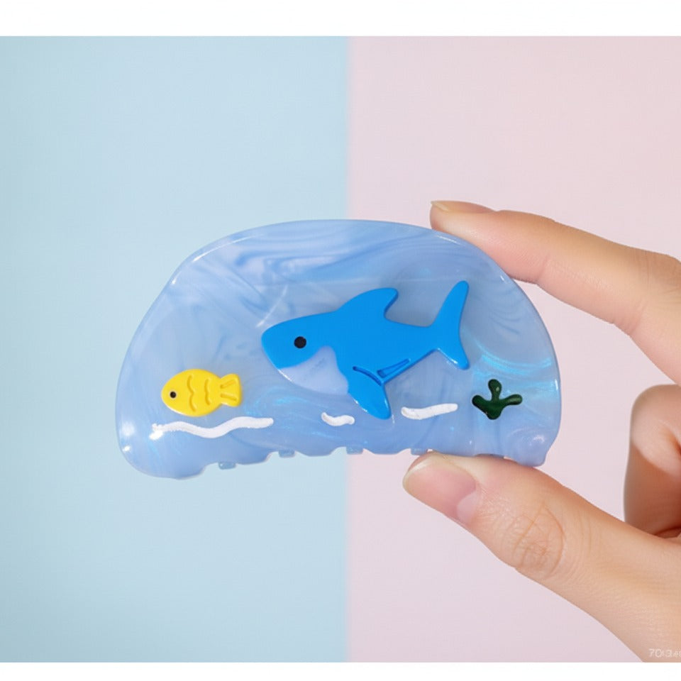 Ocean Vibes Mini Hair Claw - Blue Shark