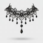 Black Lace Choker Necklace With Beaded Drops – jewelry (view 1)