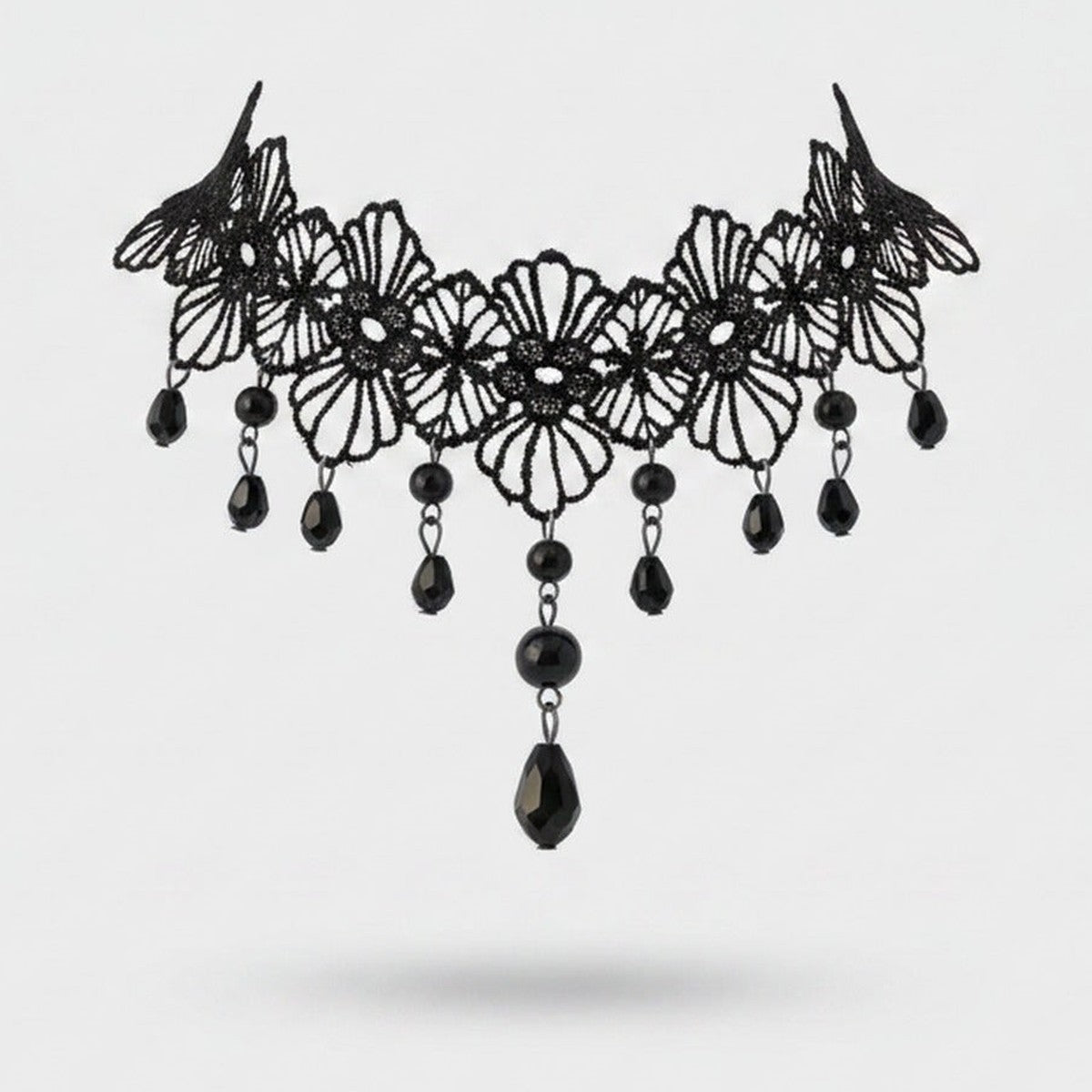 Black Lace Choker Necklace With Beaded Drops – jewelry (view 1)