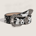 Black And White Cow Print Studded Belt With Ornate Buckle – scarves & belts (view 1)