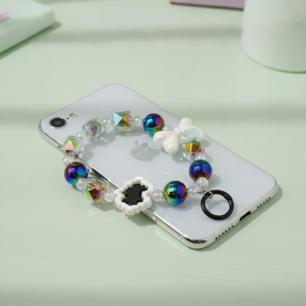 Iridescent Beaded Charm Keychain - Black