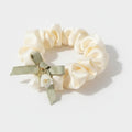 Cream Satin Scrunchie With Sage Ribbon Bow – hair accessories (view 1)