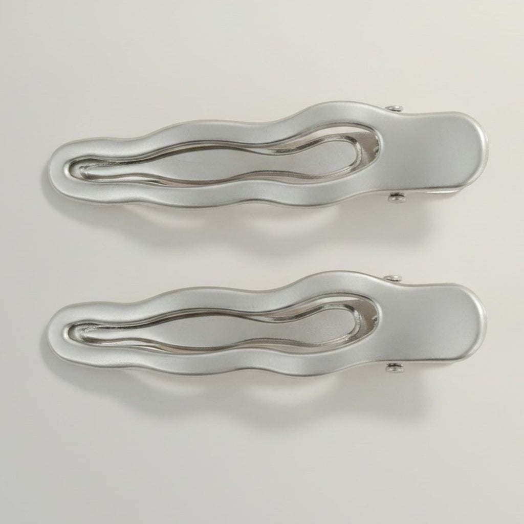 Sage Green Wavy Metal Hair Clips Duo – hair accessories (view 1)