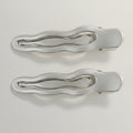 Sage Green Wavy Metal Hair Clips Duo – hair accessories (view 1)