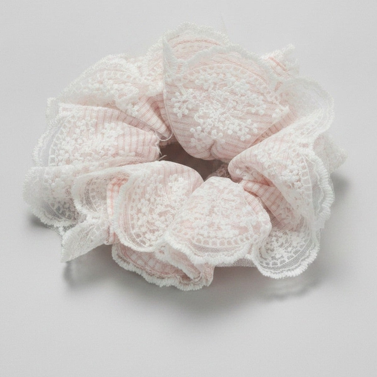 Lace Flower Hair Scrunchie Pink And White – hair accessories (view 1)