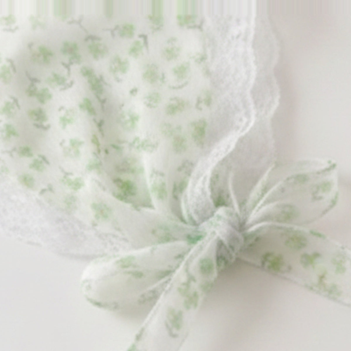 Embroidered Floral Mini Bonnet Headwrap - Green Floral