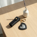 Heart Cutout Leather Keychain - Black