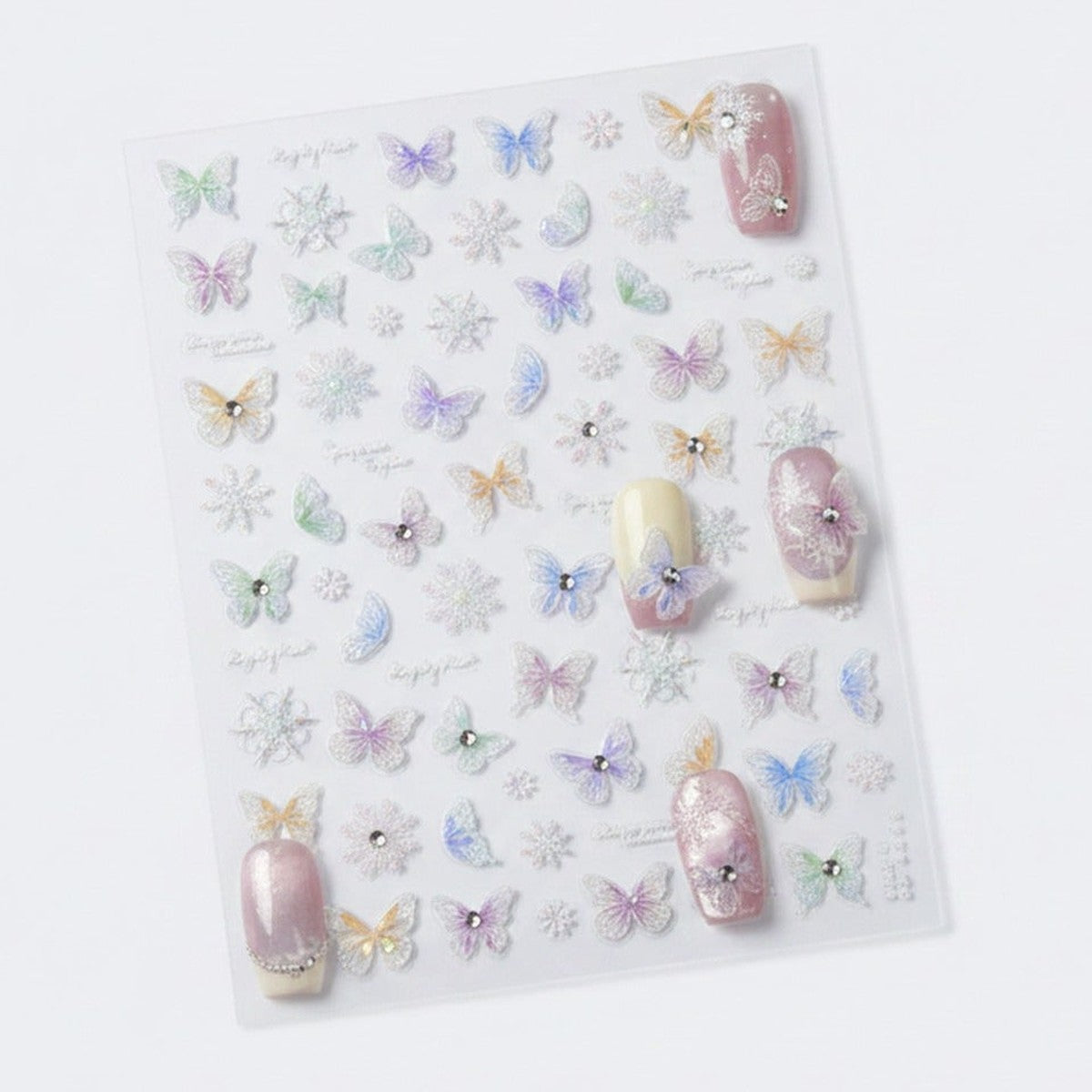 Butterfly Nail Art Sticker Sheet With Rhinestones – Korean nail care (view 1)