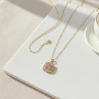 Square Crystal Pendant Necklace - Gold