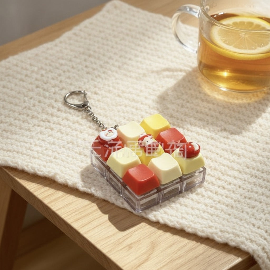 Mini Keyboard Keychain - Red & Cream