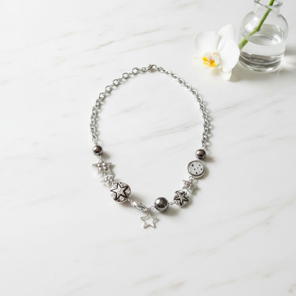 Celestial Star & Charm Necklace - Silver