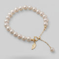Pearl Beaded Bracelet With Gold Leaf Charm – jewelry (view 1)