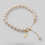 Pearl Beaded Bracelet With Gold Leaf Charm – jewelry (view 1)