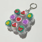 Fruit Keycap Grid Keychain - Strawberry & Grape
