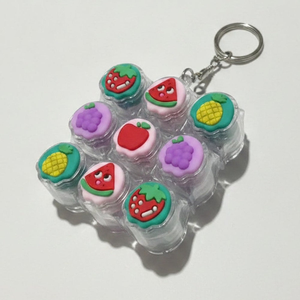 Fruit Keycap Grid Keychain - Strawberry & Grape