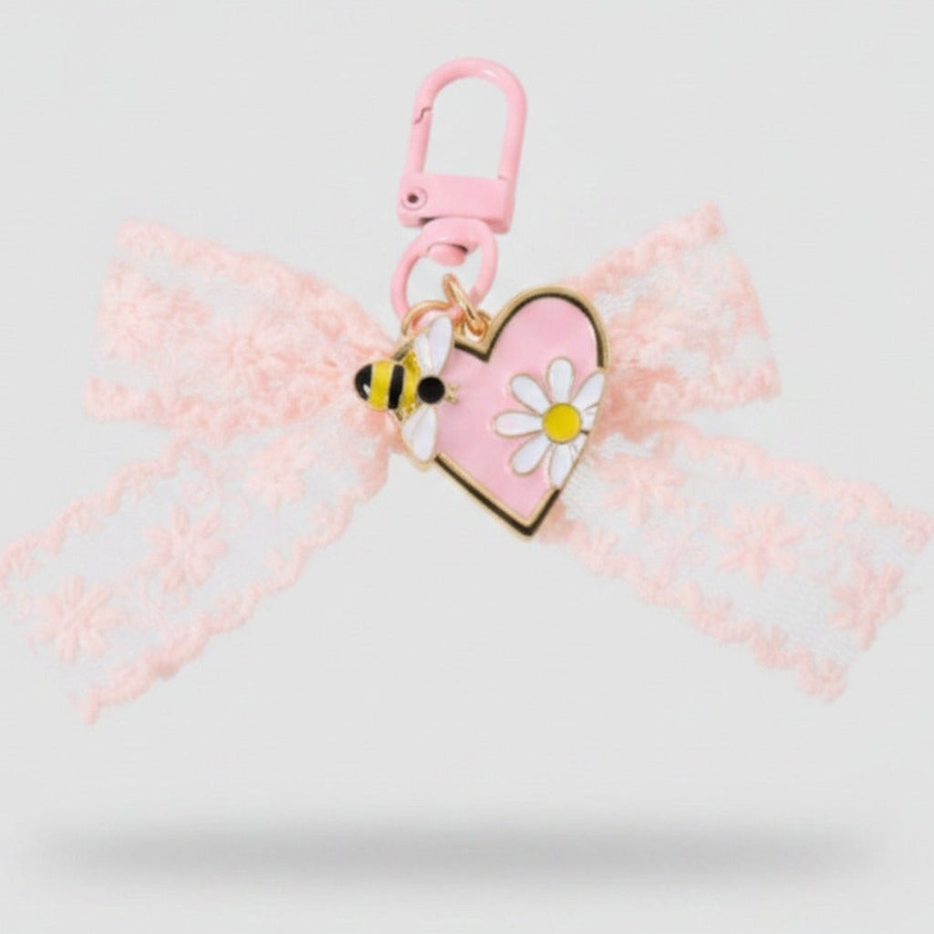 Lace Wing Heart Bag Charm - Pink