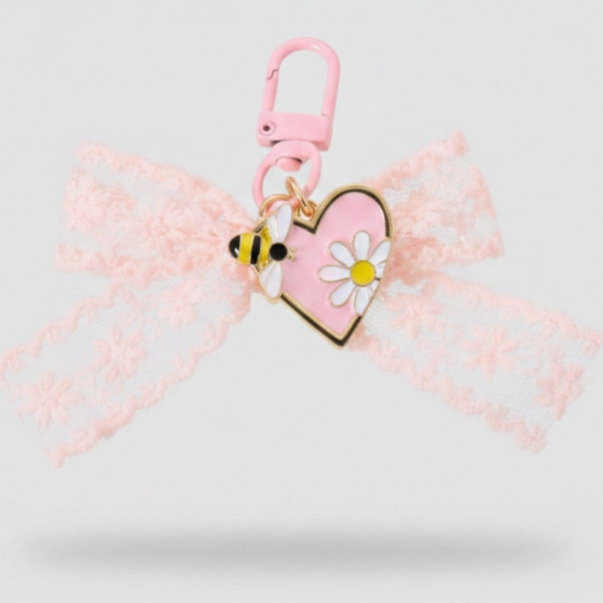 Lace Wing Heart Bag Charm - Pink