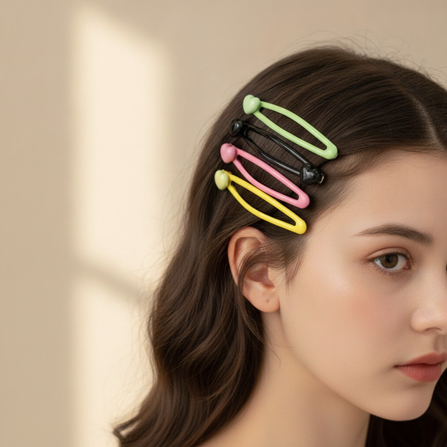Gemstone Hair Clip Set Green & Heart Details