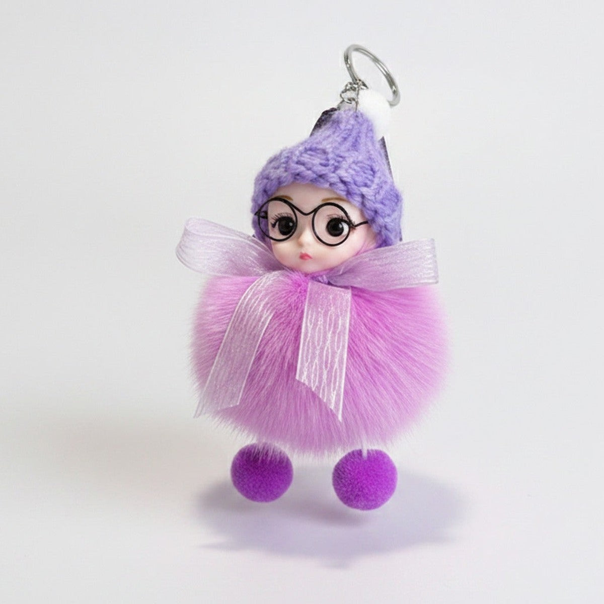 Fuzzy Doll Keychain With Glasses Charm - Light Purple – novelty & toys (view 1)