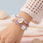 Beaded Shell Charm Bracelet - Lavender Mix