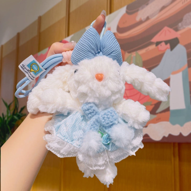Dress Up Bunny Plush Keychain Cute Bag Charm Gift Toy - Blue