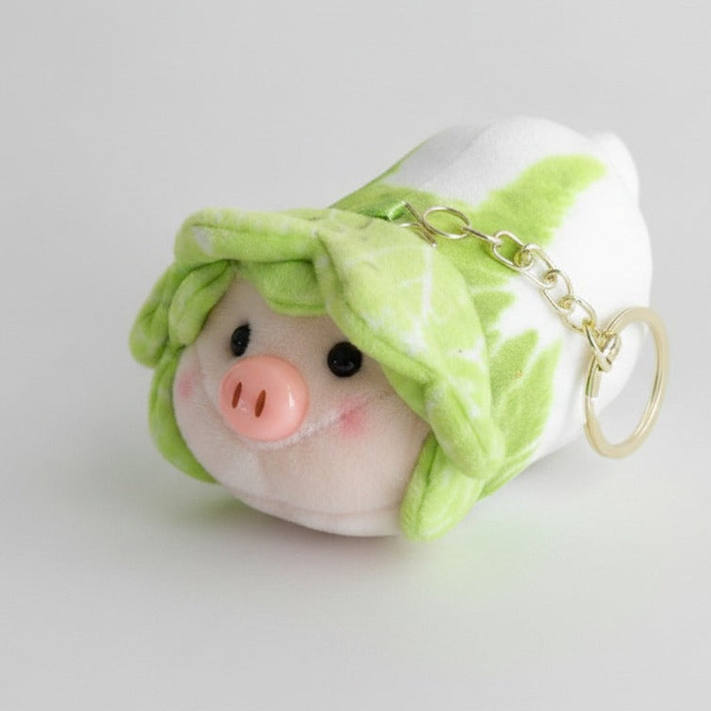 Veggie Pig Plush Keychain - Green And White