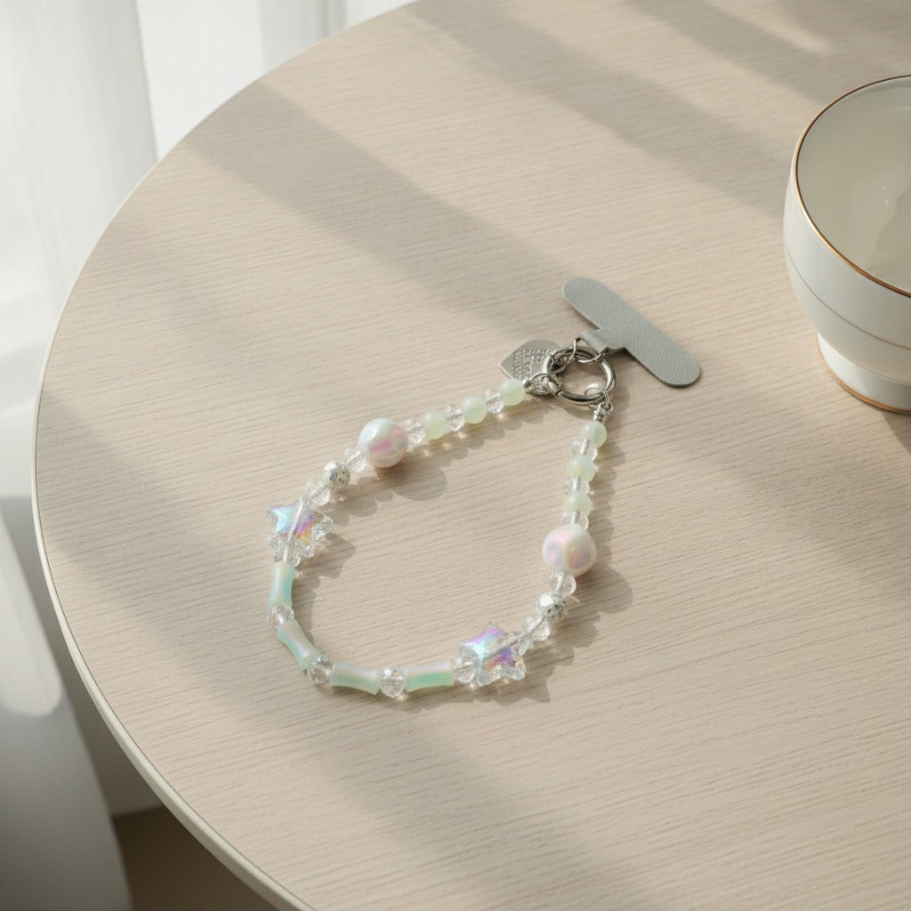 Beaded Star Charm Bracelet Keychain - Opal Star