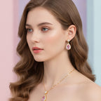Pink Crystal Drop Jewelry Duo - Gold