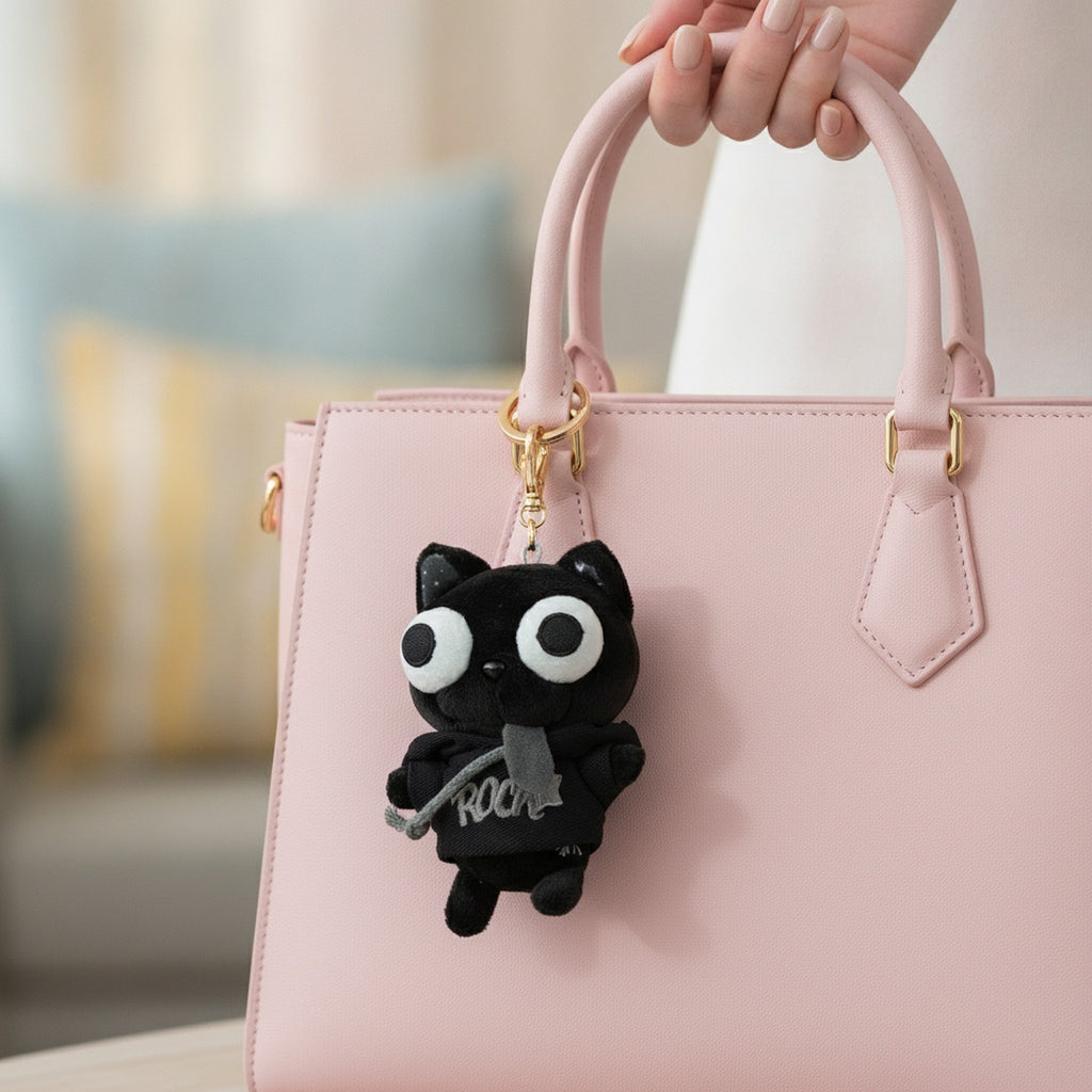 Little Black Cat Plush Keychain Black