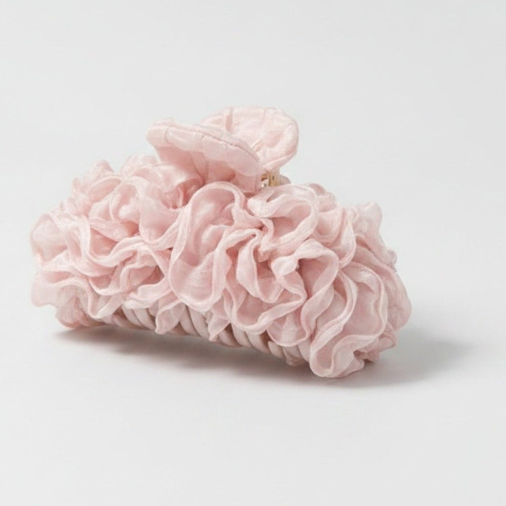 Ruched Pink Chiffon Hair Claw – hair accessories (view 1)