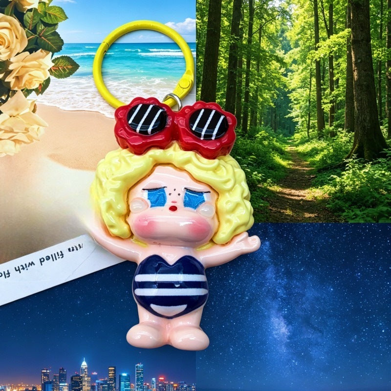 Cute Crying Doll Resin Keychain Cartoon Charm Gift - Yellow