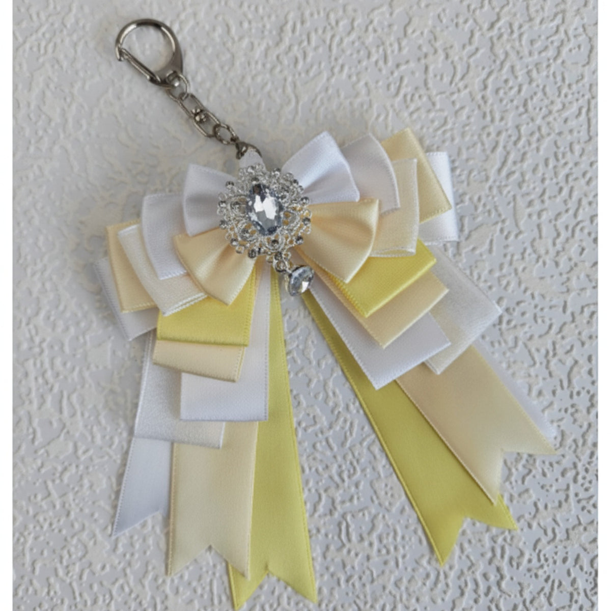 Layered Ribbon Bow Bag Charm - Pale Yellow