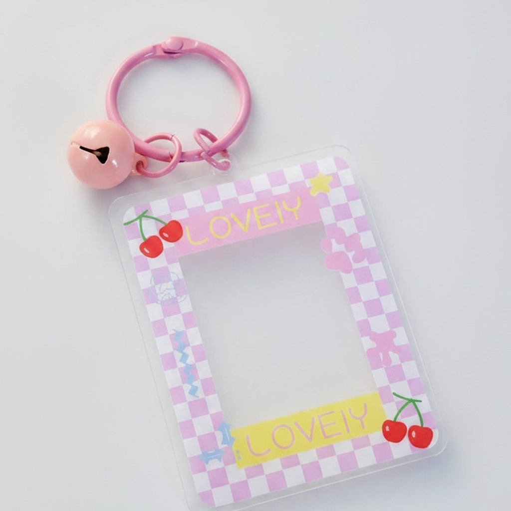 Checkered Photo Charm Keychain - Pink Checkerboard