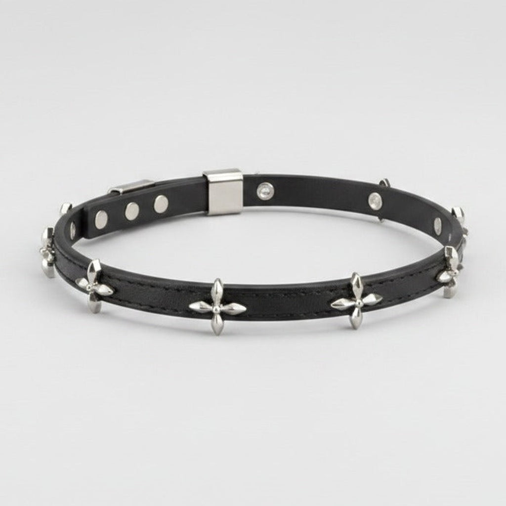 Gothic Lace Choker with Cross Charms - Black