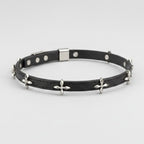 Gothic Lace Choker with Cross Charms - Black