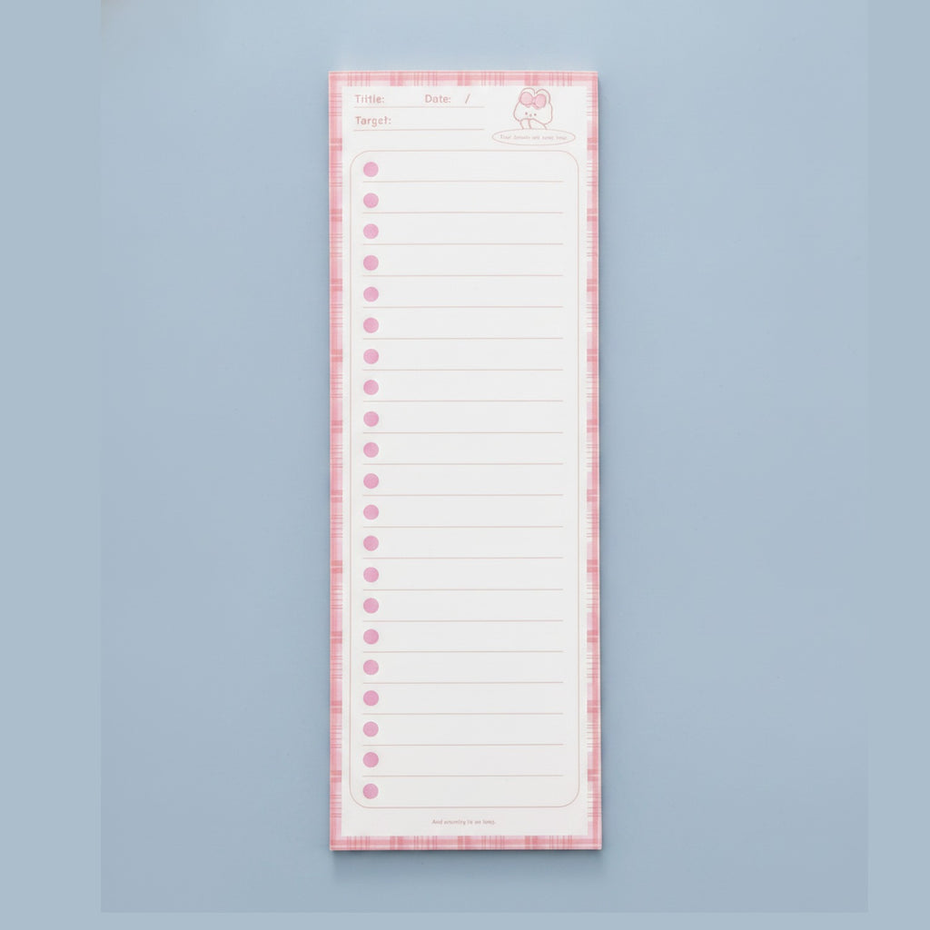 Pink Plaid Checklist Notepad With Bullet Points – stationery (view 1)