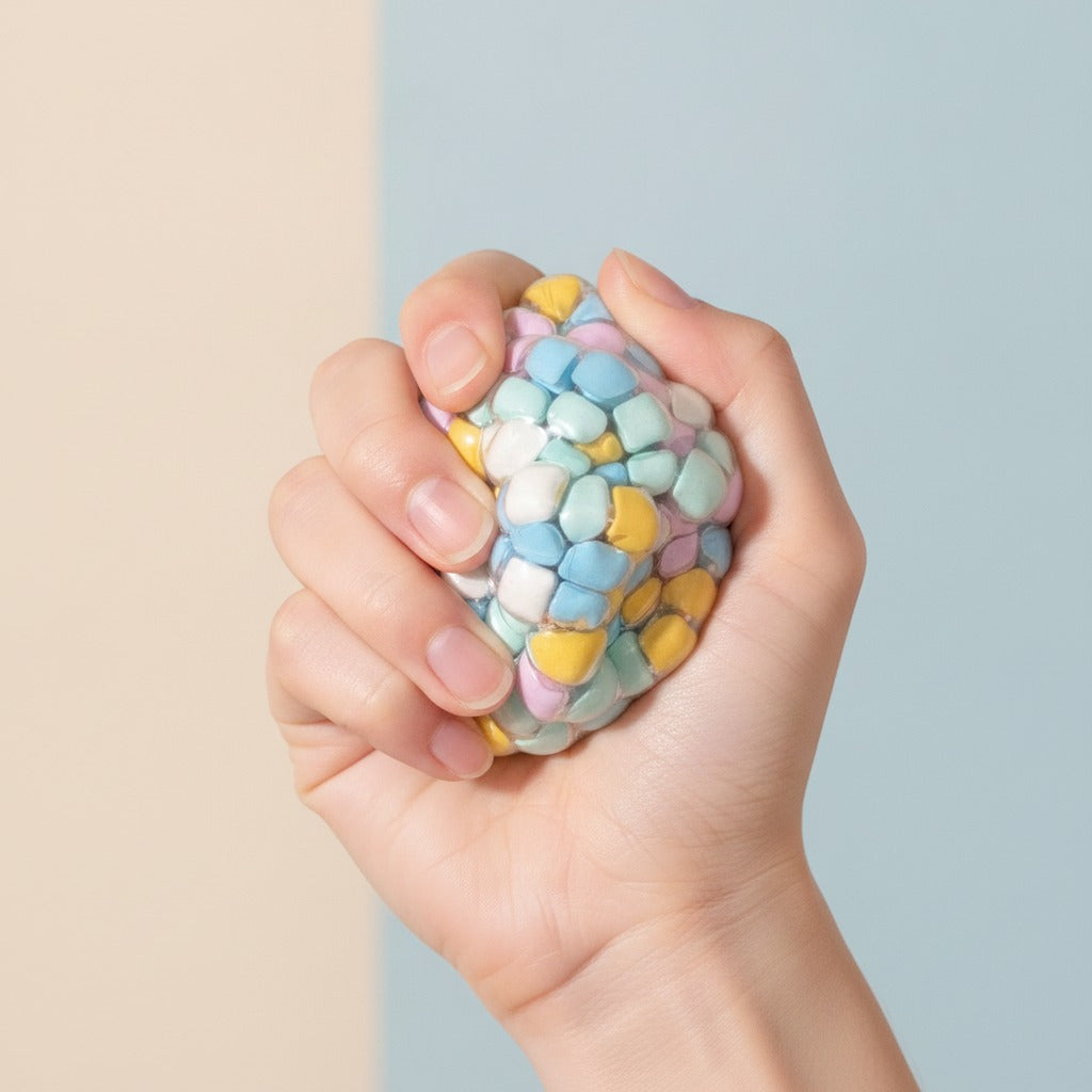 Pastel Bubble Pop Squishy Ball - Pastel Rainbow - squeeze in hand