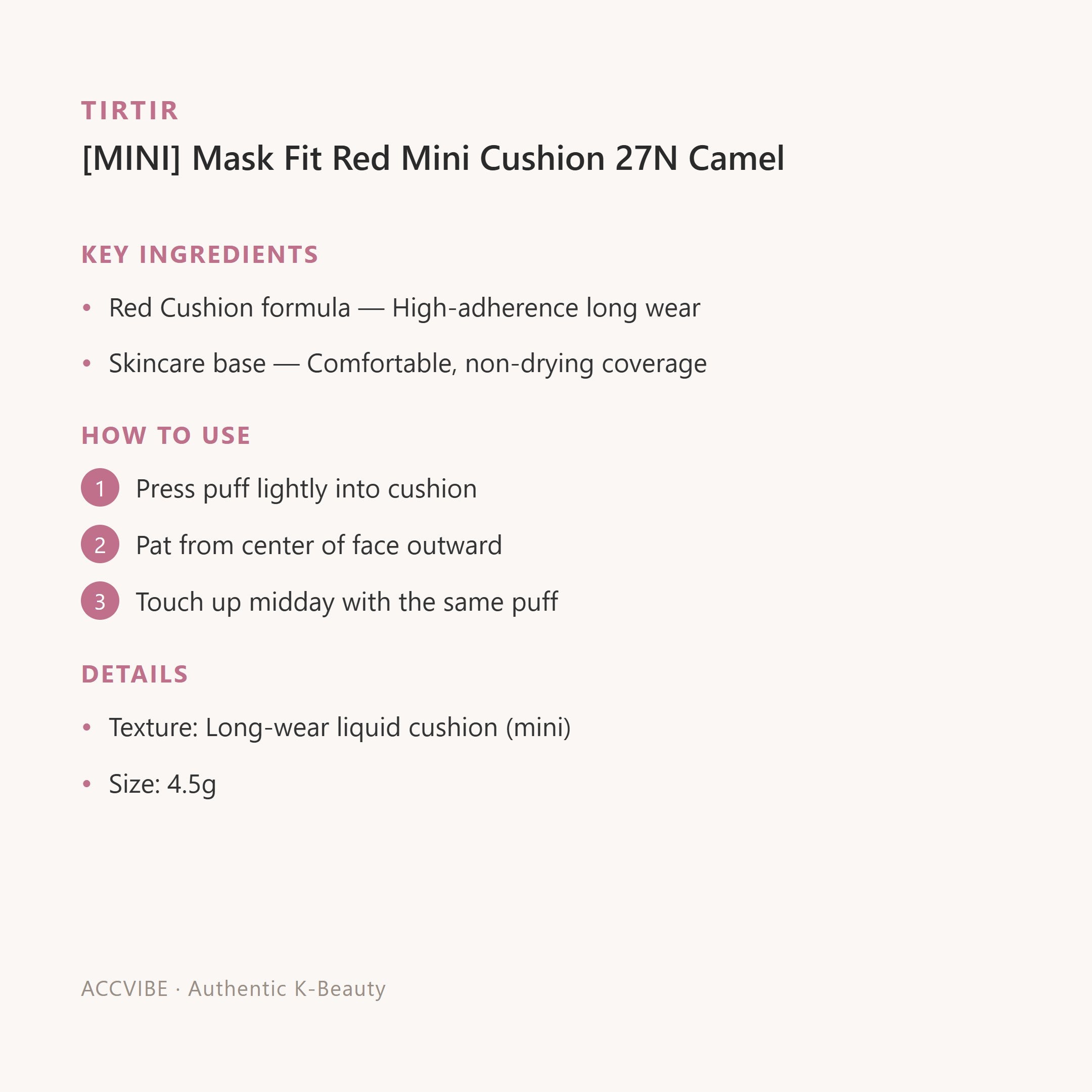 [MINI] Mask Fit Red Mini Cushion 27N Camel