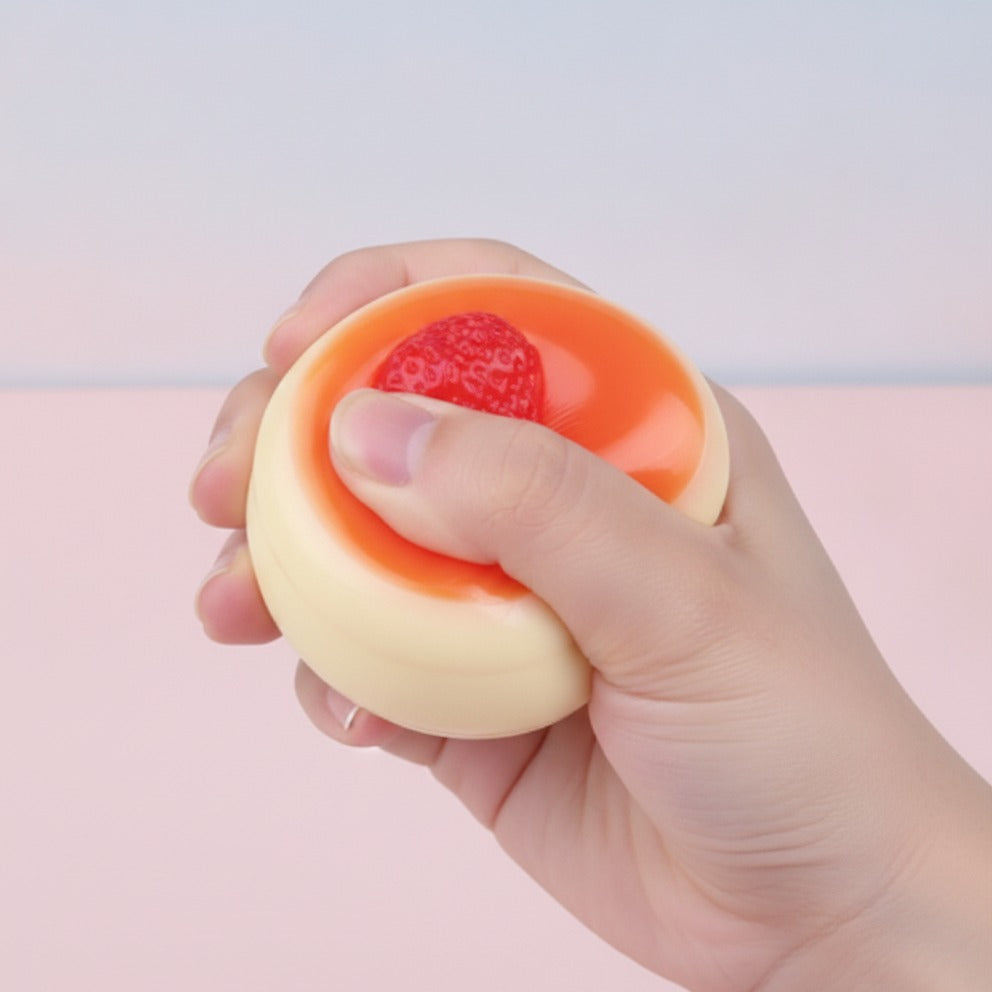 Strawberry Orange Jelly Dome Toy - squeeze in hand