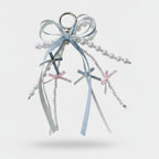 Elegant Ribbon Pearl Keychain with Bows - M390 Blue – novelty & toys (view 1)