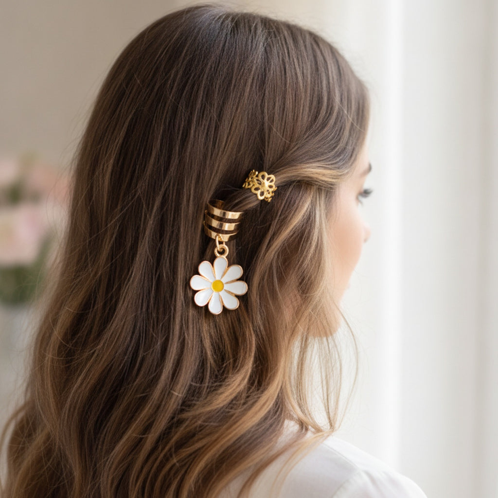 Daisy Charm Hair Clip Set Gold